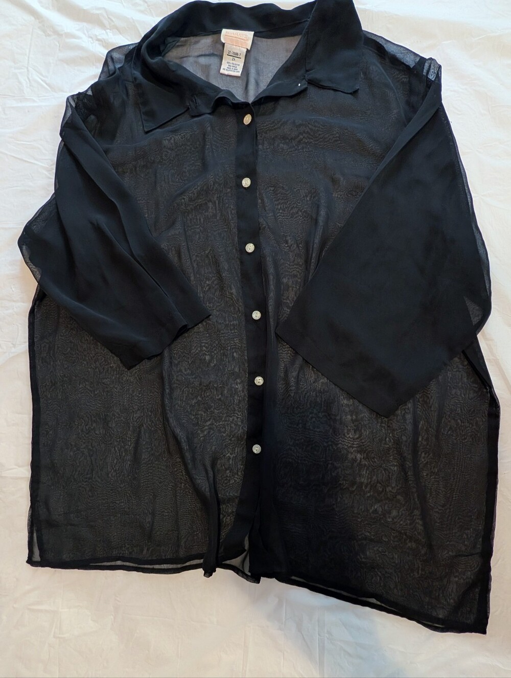Roaman's Sheer Black Button-Front Blouse